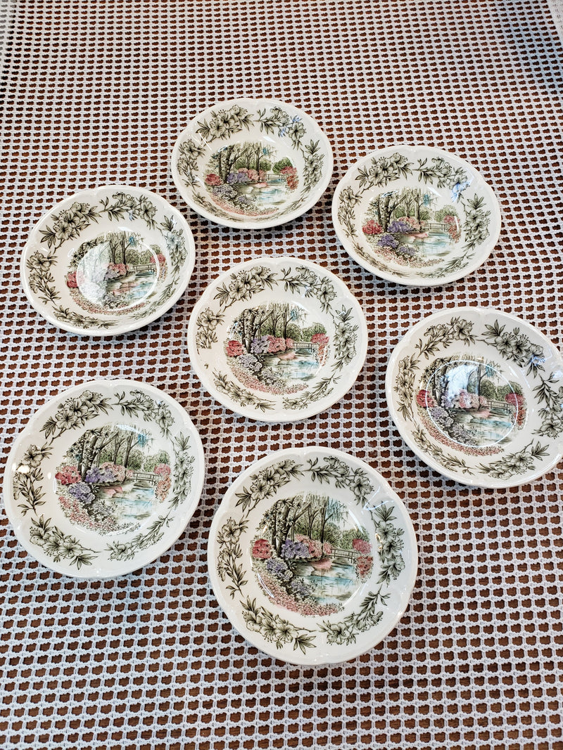 Windsor Ware Johnson Bros Azalea Garden Dessert Bowl set of 7