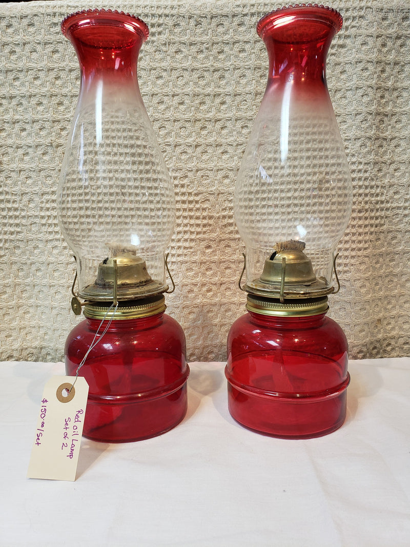 Vintage Red Kerosene Oil Lamps