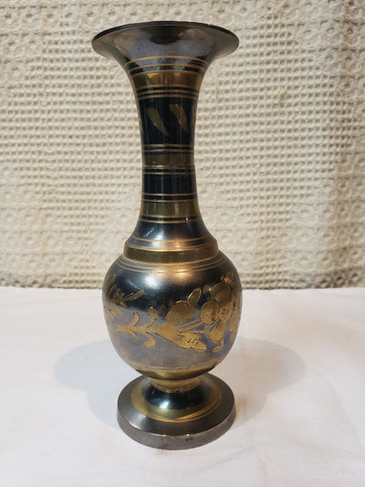 Flower Etched Brass Vase
