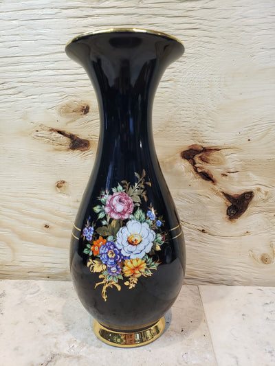 Black and Floral I Spyropoulos Vase Made in Greece