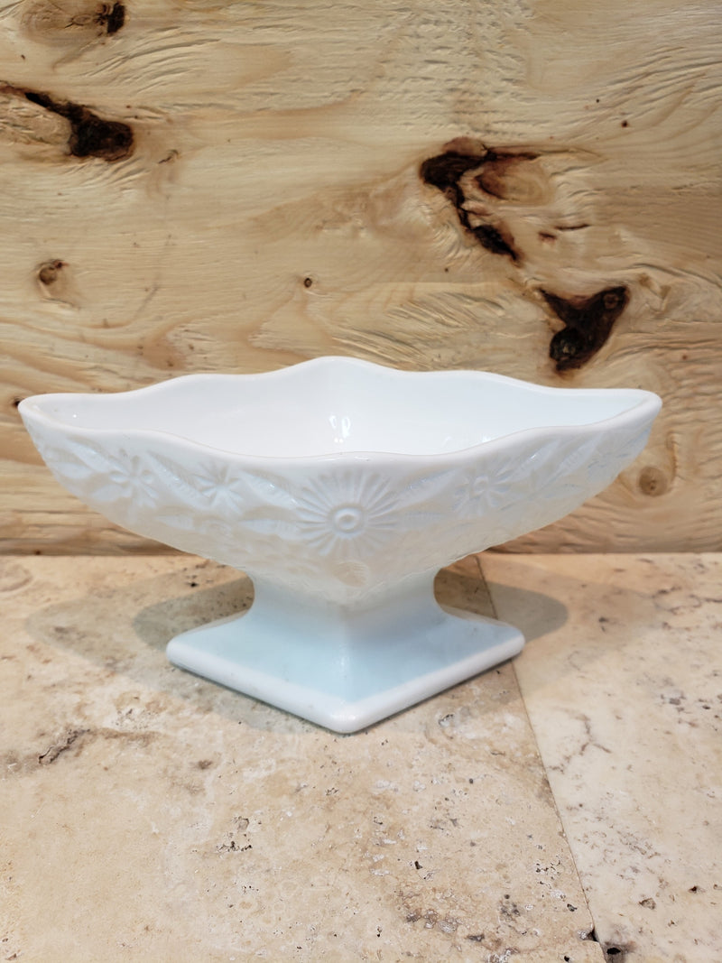 Pineapple & Floral Milk Glass Compote Dish