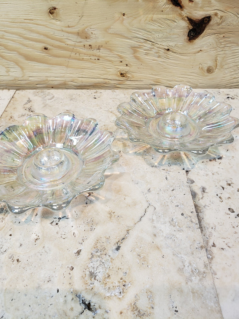 Iridescent Carnival Glass Candle Holders
