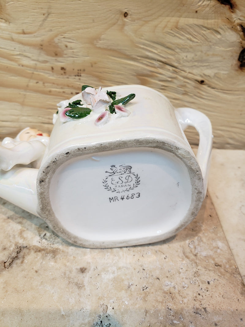 Vintage Lefton Handpainted Ceramic Winking Pixie Watering can