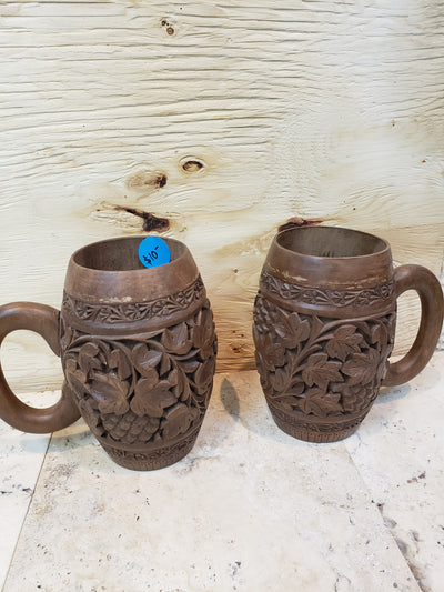 Hand Carved Wooden Beer Mugs