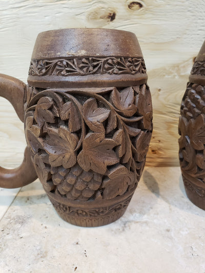 Hand Carved Wooden Beer Mugs