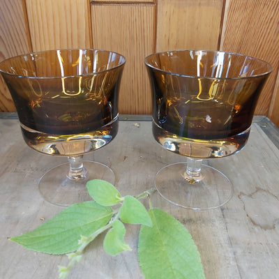 Denby-Milnor Style 1970's Amber Cased Coupe Glasses set of 2