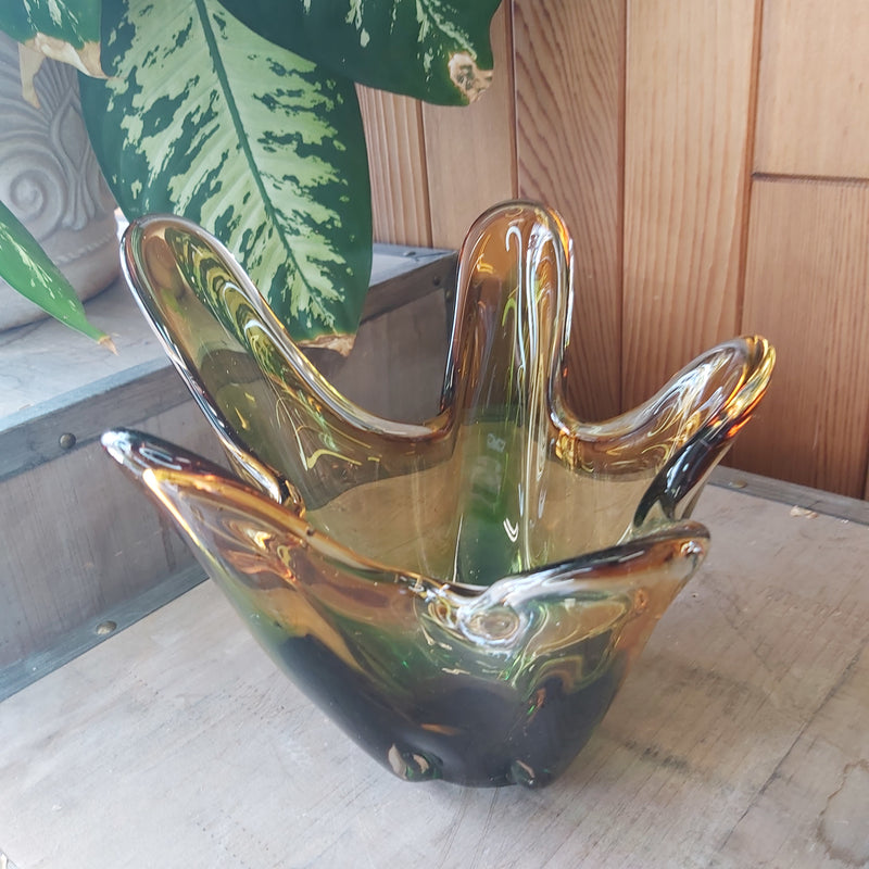 Vintage Murano Art Glass Splash Decorative Vase Two Tone Green Yellow
