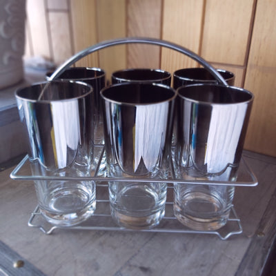Mid Century Modern Silver Fade Glasses in Trolley Set of 6