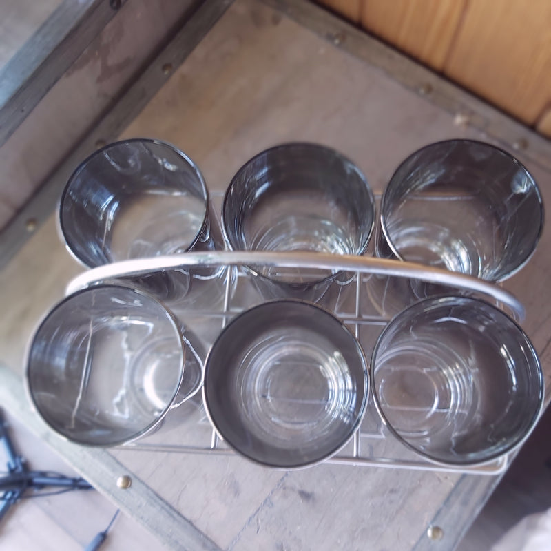 Mid Century Modern Silver Fade Glasses in Trolley Set of 6