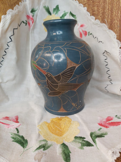 Blue Hummingbird Vase