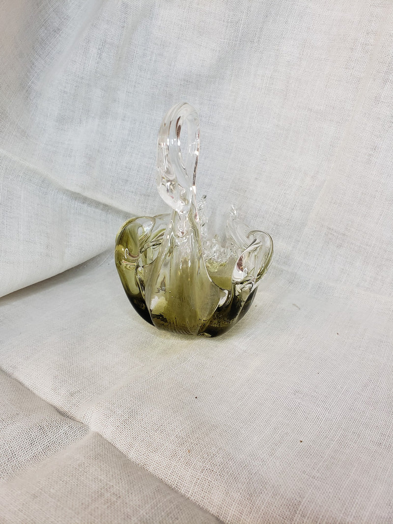 Vintage Chantilli Hand Blown Glass Swan in Green