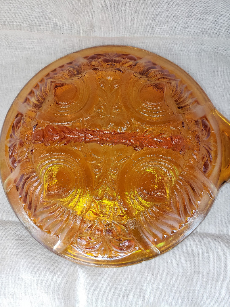 Amber Carnival Glass Relish Dish